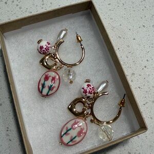 Floral Gold Earrings with Pink Accents